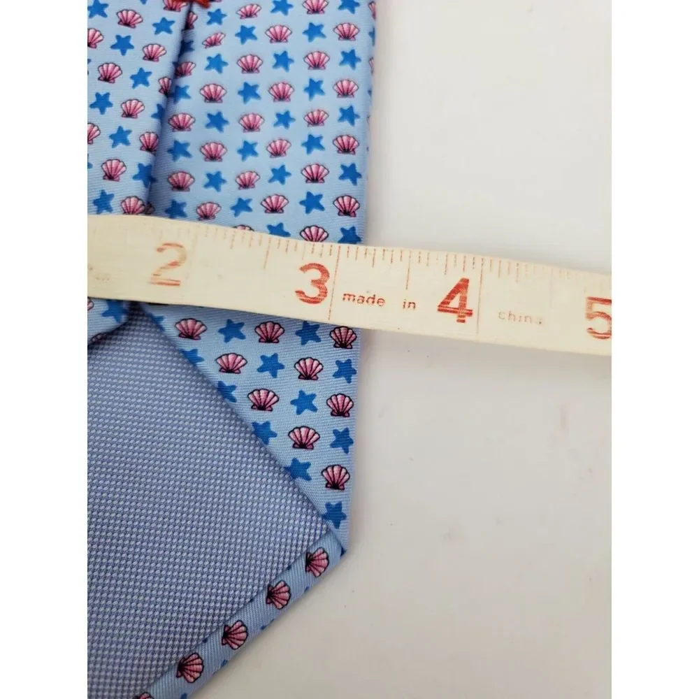 Tommy Hilfiger Mens‎ Silk Necktie Blue Novelty Print Stars & Seashells